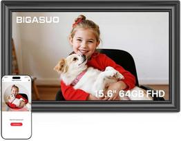 64GB 15,6 colių "Frameo" skaitmeninis nuotraukų rėmelis "WiFi", juodas - 1920 x 1080P FHD IPS jutiklinis ekranas, didelis elektroninis nuotraukų rėmelis, automatinis pasukimas, tvirtinimas prie sienos, dalijimasis nuotraukomis ir vaizdo įrašais