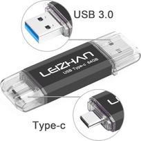 64GB 3.1 C tipo USB atmintinė 2 viename U diske su dvigubu kištuku "Memory Stick 3.0 OTG Pen Drive", skirta "Android" išmaniesiems telefonams, planšetiniams ir nešiojamiesiems kompiuteriams (64GB, juoda)