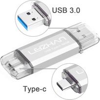 64GB C tipo dvigubo kištuko atminties kortelė USB 3.1 Flash Drive 3.0 OTG Pen Drive 2 in 1 U diskas "Android" išmaniesiems telefonams, planšetiniams kompiuteriams ir nešiojamiesiems kompiuteriams (64GB, sidabrinė)
