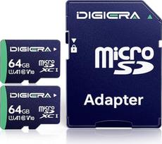 64GB CT100 microSDXC UHS-I atminties kortelė su adapteriu - iki 100MB/s, C10, U1, V10, Full HD, A1, Micro SD kortelė išmaniesiems telefonams, planšetiniams kompiuteriams, fotoaparatams, žaidimų konsolėms ir dronams (2 vnt.)