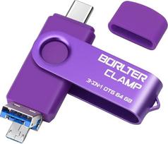 64GB USB 3.0 "Flash" atmintinė 3 in 1 "Android" telefonams, BORLTER CLAMP OTG atmintinė su 3 USB prievadais (USB C, MicroUSB, USB-A), skirta "Samsung Galaxy", planšetiniams kompiuteriams, kompiuteriams ir kitiems įrenginiams (violetinė)