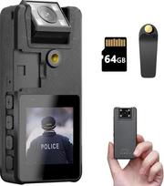 64GB kūno kamera, 1296P HD kūno kamera (3000mAh) su infraraudonųjų spindulių naktiniu matymu ir 180° pasukamu objektyvu, vaizdo kamera su garso ir vaizdo įrašais, idealiai tinka civiliams, policijai