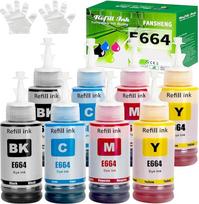 664 rašalas, suderinamas su "Epson" 664 rašalu, skirtu "EcoTank" ET-2500 ET-2550 ET-2600 ET-2650 ET- 3600 ET-4500 ET-4550 ET-14000 ET-15000 ET-16500 L100 L110 L200 L210 L350 L355 (8 pakuotės 2BK/2C/2M/2Y)