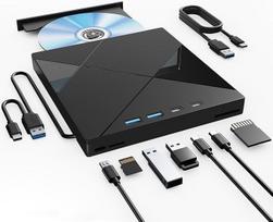 7 in 1 išorinis DVD diskas, išorinis CD/DVD diskas nešiojamajam kompiuteriui su SD/TF prievadu, CD įrašymo įrenginys DVD grotuvas DVD įrašymo įrenginys USB 3.0/Type C, CD ROM išorinis diskas CD diskas nešiojamajam kompiuteriui "Windows Linux