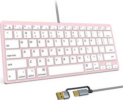78 klavišų kompaktiška laidinė klaviatūra "Mac", USB A/USB C "Plug and Play", itin plona USB mini klaviatūra - 75 % išdėstymas, suderinama su "Apple MacBook", "iMac", "Mac Mini", "Mac Pro", nešiojamaisiais kompiuteriais, asmeniniais kompiuteriais, rožinė
