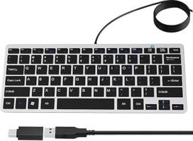 78-taškinis kompaktinis laidas su kabeliu Mac, USB A/USB C Plug-and-Play, itin plonas USB-Mini-Tastatur - 75% Layout, suderinamas su Apple MacBook, iMac, Mac mini, Mac Pro, nešiojamaisiais kompiuteriais, asmeniniais kompiuteriais, sidabro spalvos