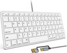 78-Tasten-Kompakt-Tastatur mit Kabel für Mac, USB A/USB C Plug-and-Play, ultraschlanke USB-Mini-Tastatur - US QWERTY-Layout, kompatibel mit Apple MacBook, iMac, Mac mini/Pro, Laptops, PCs, weiß