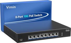8 prievadų 10G PoE nevaldomas tinklo komutatorius, VIMIN 10Gb/s maitinimo per Ethernet komutatorius, palaiko IEEE802.3 af/at, skirtas 10G NAS tinklui, "Plug & Play", 160Gb/s komutavimo pajėgumas, montuojamas ant stalo ir stovo