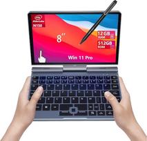 8 Zoll 2-in-1 mini nešiojamasis kompiuteris su QWERTZ-Tastatur, puikiu HD jutikliniu ekranu ir jutikline jungtimi, "Windows 11 Pro", "Intel N150", 12GB RAM, 512GB SSD, "Wi-Fi 6", BT 5.2, HDMI, Typ-C, 2 MP kamera