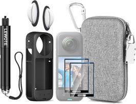 8-in-1 suderinamas su "Insta360 X3" priedų rinkiniu, silikoniniu fotoaparato dėklu, dvigubos objektyvo apsaugos dangteliu, asmenukių lazdele, ekrano apsauga, nešiojimo krepšeliu su karabinu ir užraktu nuo praradimo