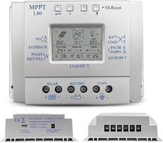 80A saulės energijos įkrovimo valdiklis, 12V 24V saulės energijos valdiklis 80A, skirtas maks. 48 V įėjimas su šviesos ir laikmačio valdymu USB 5 V išėjimas