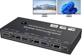 8K Displayport KVM jungiklis 2 kompiuteriams 2 monitoriams 4K @ 144Hz 8K @ 30Hz, MST dviejų monitorių KVM jungiklis DP IN/DP + HDMI išvestis 2 kompiuteriams, 2 monitoriams ir 4 USB 3.0 prievadams, KVM jungikliai Displayport 1.4 su laidiniu nuotolinio vald