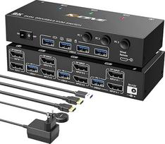 8K KVM jungiklis 3 kompiuteriams 2 monitoriams Displayport, camgeet 4K @ 144Hz dviejų monitorių KVM jungiklis DP1.4 3 kompiuteriams 2 monitoriams ir 4 USB įrenginiams, USB 3.0 KVM jungiklis palaiko išplėstinį ir dvigubą režimą