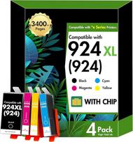 924XL 924 kasetės Multipack 8132e 8122e Suderinamos su HP 924 kasetėmis XL, skirtomis HP924 924e, skirtomis HP OfficeJet Pro 8132e 8122e 8120e 8130e 8124e 8125e spausdintuvams su lustu (juodos spalvos, žydros, purpurinės ir raudonos)