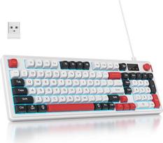 96 % belaidė žaidimų klaviatūra, tyli membrana su mechaniniu pojūčiu, skaitmeninė klaviatūra, QWERTY amerikietiškas išdėstymas, "Bluetooth/2.4G/USB RGB Creamy L98-White