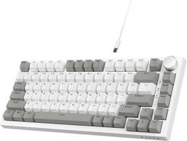 A.JAZZ AK820 75% laidinė mechaninė klaviatūra, "Hot Swap" linijinis jungiklis, sandarinimo mazgas, balta šviesa, 82 klavišai su CNC garsumo reguliavimu, poroninės putos, OEM PBT klavišų dangteliai, skirta PC/Win/MAC - pilkai balta