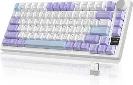 A.JAZZ AK820PRO 75 % mechaninė klaviatūra, 2.4G Wireless/BT5.1/USB-C laidinė, 81 klavišas su TFT spalvotu ekranu ir CNC mygtukais, RGB, "Hotswap", 4000 mAh baterija - violetinė balta (Flying Fish Switch)