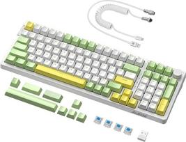 A.JAZZ AK992 "Hot Swap Seal" mechaninė žaidimų klaviatūra su USB-C kabeliu, 18 RGB apšvietimo, 2.4GHz/BT5.0/USB-C, 99 klavišai + 1 valdymo mygtukas, PBT klavišų dangteliai, skirta PC/Win/Mac (mėlynas jungiklis)