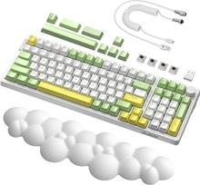 A.JAZZ AK992 Gasket Mechanical Hotswap Gaming Keyboard & Cloud Wrist Rest & USB-C Coiled Cable, LIGHTSYNC RGB 4000mAh 2.4GHz/BT5.0/USB-C, garsumo valdymas, PBT klaviatūra (rudas jungiklis) - žalia