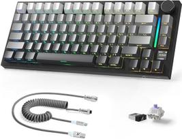 A.JAZZ X ATTACKSHARK 75% X820Ultra belaidė mechaninė klaviatūra ir C01 Ultra kabelis, 2.4G/BT/USB-C laidinė, 80 klavišų, TFT spalvotas ekranas ir CNC mygtukas, RGB, "Hot-Swap", 4000 mAh juodas gradientas (violetinis jungiklis)
