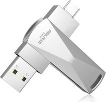 ABLAZE 64GB USB C atmintinė, dviguba USB 3.0 + C tipo, suderinama su "iPhone 16/15", "Android" išmaniaisiais telefonais, kompiuteriais, planšetiniais ir nešiojamaisiais kompiuteriais (sidabrinė)