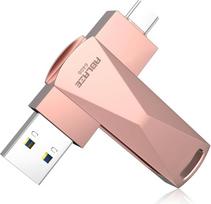 ABLAZE 64GB USB C atmintinė, dviguba USB 3.0 + C tipo, suderinama su "iPhone 16/15", "Android" išmaniaisiais telefonais, kompiuteriais, planšetiniais, "Mac" ir nešiojamaisiais kompiuteriais (rožinis auksas)