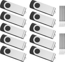 ABLAZE USB atmintinė 64GB, 10 didelės spartos USB 2.0 atminties lazdelių, sukiojamų duomenų saugyklų, metalinių atminties lazdelių Flash Drive (juoda)