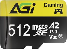 AGI TF138 Micro SD kortelė 512GB atminties kortelė su adapteriu, MicroSDXC, UHS-I, A2, U3, V30, skaitymo greitis iki 98MB/s, skirta dronams / prietaisų kameroms / fotoaparatams / telefonams / perjungikliams / kompiuteriams / planšetiniams kompiuteriams