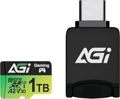 AGI TF138 MicroSDXC 1TB atminties kortelė su adapteriu ir skaitytuvu 3 viename microSDXC A2 U3 V30 Skaitymo greitis iki 170MB/s, skirta dronams / prietaisų kameroms / fotoaparatams / telefonams / perjungikliams / kompiuteriams / planšetiniams kompiuteria