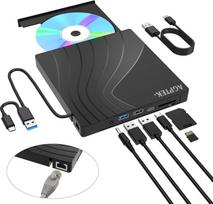 AGPTEK išorinis DVD įrenginys, USB 3.0 Slim CD DVD įrašymo įrenginys su Ethernet adapteriu, USB prievadais ir TF/SD kortelių lizdais, CD/DVD skaitytuvas/rašytuvas nešiojamiesiems kompiuteriams, MacBook, Windows, Linux, Mac OS