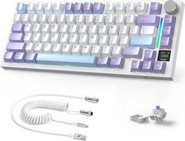 AJAZZ X ATTACKSHARK 75% X820Ultra belaidė mechaninė klaviatūra ir C01 Ultra kabelis, 2.4G/BT/USB-C laidinė, 80 klavišų su TFT spalvotu ekranu ir CNC mygtukais, RGB, karšto keitimo, 4000 mAh baltos spalvos (Shark Switch)
