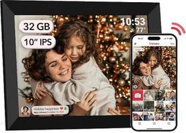 AKImart FRAMEO skaitmeninis nuotraukų rėmelis WiFi 32GB skaitmeninis nuotraukų rėmelis 10,1 colio 1280 x 800 IPS LCD jutiklinio ekrano išmanusis debesų nuotraukų rėmelis su automatiniu pasukimu Akimirkų dalijimasis iš karto naudojant "Frameo" programėlę