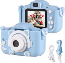 Andoer Vaikiškas fotoaparatas, skaitmeninis fotoaparatas vaikams 1080P, 2,0 colių fotoaparatas su kaklo dirželiu, dovanos 3 4 5 5 6 8 7 9 10 11 12 metų berniukams ir mergaitėms, mėlyna katė