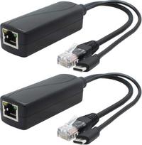 ANVISION 2 pakuotės 5V Gigabit PoE skirstytuvas USB C tipo 48V į 5V 2,4A adapteris, atitinkantis IEEE 802.3af standartą