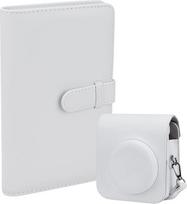 Apsauginis PU odos dėklas "Fujifilm Instax Mini 12" momentiniam fotoaparatui su nuimamu reguliuojamu dirželiu, 108 kišenėlių nuotraukų albumas "Instax Mini 12" (baltas)