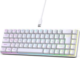 ASHATA rusų anglų kalbos dvikalbė klaviatūra 68 kabeliai Mechaninė žaidimų klaviatūra su RGB apšvietimu, 18 režimų, C tipo USB Ergonomiškas dizainas, skirtas nešiojamiesiems kompiuteriams (balta)