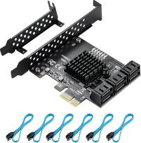 ASM1166 PCIe 3.0 x1 SATA III 6Gb/s išplėtimo plokštė - 6 prievadai ir 6 kabeliai | Suderinama su "Win10"/"Ubuntu" | Plug & Play | Hot-Swap | LED monitoringas | AHCI/IDE režimas