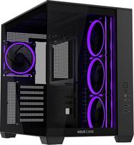 ASUS A32 Plus Black ATX-PC korpusas (iš anksto sumontuoti ARGB ventiliatoriai, panoraminis dizainas, stiklinis priekinis skydelis, suderinamas su 360 mm radiatoriais ir 420 mm grafikos plokštėmis, priekinis skydelis USB Type-C, juodas)