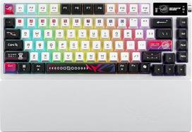 ASUS ROG Azoth X asmeninė žaidimų klaviatūra, ROG NX Snow V2 jungiklis ir smūgius sugeriančios putos, pusiau permatomi klavišų dangteliai, RGB apšvietimas, OLED ekranas, riešo atrama, balta