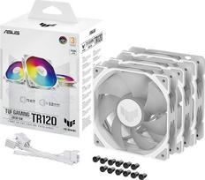 ASUS TUF Gaming TR120 ARGB Standard Blade White 3-in-1 korpuso ventiliatorius, 3 vnt. (120 mm PWM kompiuterio ventiliatorius, 2000 aps/min, 3,3 mm H2O, 77,4 CFM oro srautas, 16 individualiai adresuojamų RGB šviesos diodų, baltos spalvos)