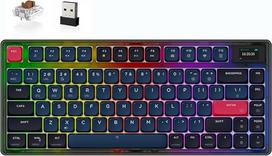 ATTACK SHARK AK832 PRO mechaninė klaviatūra, 75 % itin plona belaidė TKL RGB žaidimų klaviatūra su LED ekranu, BT5.1/2.4G / laidinė, 81 klavišas, rudas jungiklis, spiralinis kabelis, USB C laidas, skirtas Mac/Win