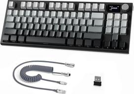 ATTACK SHARK K86 mechaninė klaviatūra, 2.4G Wireless/BT5.0/USB-C laidinė žaidimų klaviatūra, 75 % TKL 87 klavišų išdėstymas, 1,2 colio TFT HD spalvotas ekranas ir CNC mygtukas, QWERTY RGB apšviesta TTC Hot-Swap - juoda