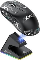 ATTACK SHARK X6 49g SUPERLIGHT pelė su magnetine įkrovimo stotele, PixArt PAW3395 žaidimų jutiklis, BT/2.4G belaidė/laidinė žaidimų pelė su juosta, 26000 DPI, X3 atnaujinimo pelė "Win11" (Schwarziß)