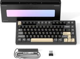 ATTACK SHARK X75 VIA QMK visiškai aliumininė belaidė mechaninė žaidimų klaviatūra, BT/2.4GHz/USB-C kabelis, "Hot-Swap" iš anksto paruoštas linijinis RGB jungiklis, 75 % QWERTY išdėstymas su penkių sluoksnių paminkštinimu - juoda