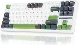 AULA F87 mechaninė žaidimų klaviatūra, 2.4G/Type-C/BT5.0 mechaninė belaidė klaviatūra su penkių sluoksnių paminkštinimu, RGB apšvietimu, "Hot-Swap", QWERTY, belaidė TKL kreminė klaviatūra (balta ir žalia)