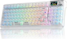 AULA F98Pro V3 Kabelinė žaidimų planšetė su ekranu ir mygtukais, BT/USB-C/2,4GHz, tarpinė, Hot-Swap, 10000mAh, skaidrūs klavišai, RGB, programinė įranga, belaidė mechaninė planšetė, skirta planšetėms, kompiuteriams ir žaidėjams (Weiß)