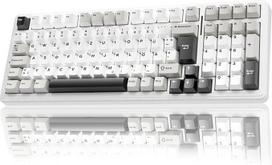 AULA F99 belaidė žaidimų klaviatūra, mechaninė, QWERTZ DE išdėstymas, BT5.0/2.4G/USB-C, tarpinės konstrukcija, karštas keitimas, programinė įranga, RGB, PBT klavišai, 8000 mAh, kreminis garsas, 95 % mechaninė klaviatūra (baltai pilka)