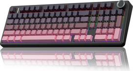 AULA F99 Pro mechaninė žaidimų klaviatūra, 3 režimų belaidė mechaninė klaviatūra su mygtukais, penkių sluoksnių paminkštinimo struktūra, šoninis graviravimas, RGB, QWERTY, karšto keitimo pasirinktinė klaviatūra (juodai rožinė)