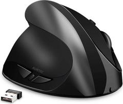 AURTEC įkraunama 2.4G belaidė ergonominė vertikali pelė su USB imtuvu, 6 mygtukais ir 3 reguliuojamais DPI 800/1200/1600, skirta kairei rankai, juoda