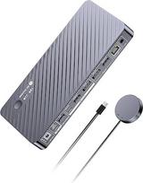 AV Access 8K KVM jungiklis 2 monitoriams, 2 kompiuteriams, skirtas nešiojamiesiems ir žaidimų kompiuteriams, 100W PD, GbE, 4xUSB 3.2 10Gb/s USB C šakotuvas, KVM doko stotelė, dvigubas monitorius, 8K@60Hz/4K@165Hz, garsas, SD, nuotolinis jungiklis
